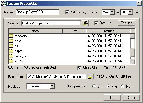 Backup Properties Screen